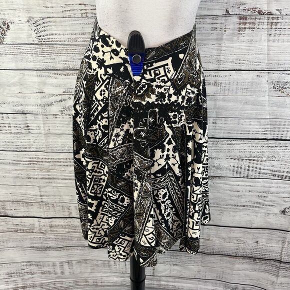 Chaps Skirt size Medium Black Brown Slinky Knee A Line Boho Stretch Peasant Slim - Picture 8 of 9